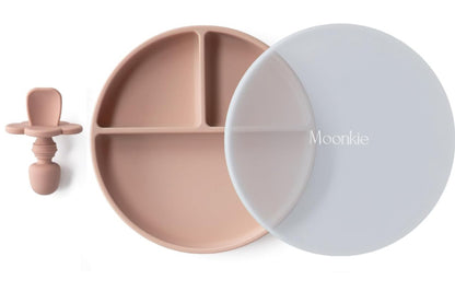 Non-Slip divided Silicone Plate with Lid + gift cutlery