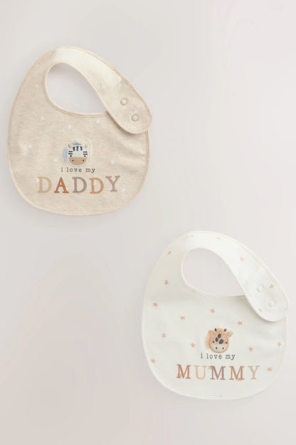 2pk - Neutral I Love My Mummy/Daddy Baby Bibs