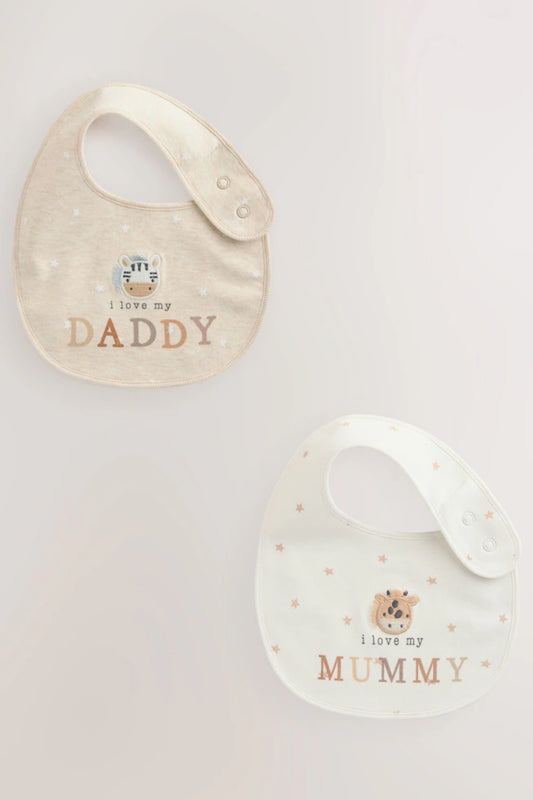 2pk - Neutral I Love My Mummy/Daddy Baby Bibs