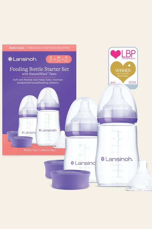 Lansinoh Baby Bottle Starter Set - Baby Bottle in 160 ml and 240 ml - NaturalWave Teat Size S(1m+), M(3m+), L(6m+)