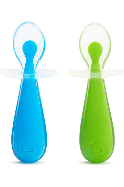 Munchkin Gentle Scoop Silicone Training Spoons - 6m+, 1 Pack (2 Spoons), Green/Blue