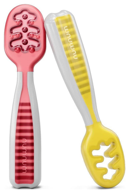 NumNum GOOtensils First Stage Self-Feeding Spoons for Baby Led Weaning (BLW), 2 Pack -  Red / Yellow