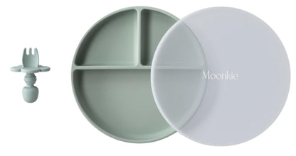 Non-Slip divided Silicone Plate with Lid + gift cutlery