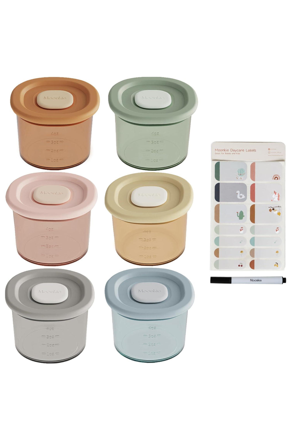Pack of 6 Silicone Baby Food Containers with Labels & Pen