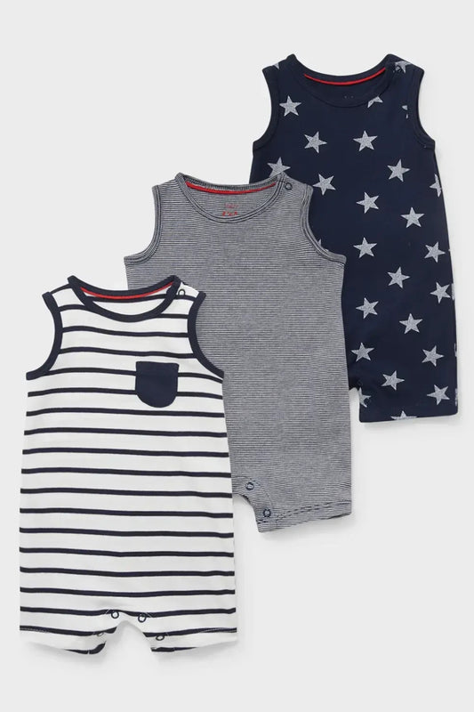 Pack of 3 Rompers - Navy stars - 2/3 months