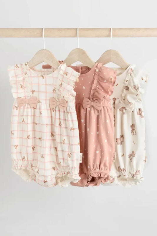 Pack of 3 baby girl rompers - Bear & Bows