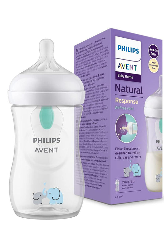 Philips Avent Natural Response - With AirFree Vents - Baby Bottle – 1 Pack, 1m+,260ml - Elephant