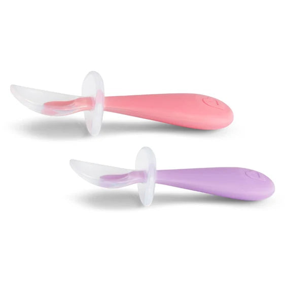 Munchkin Gentle Scoop Silicone Training Spoons - 6m+, 1 Pack (2 Spoons), Pink/Purple
